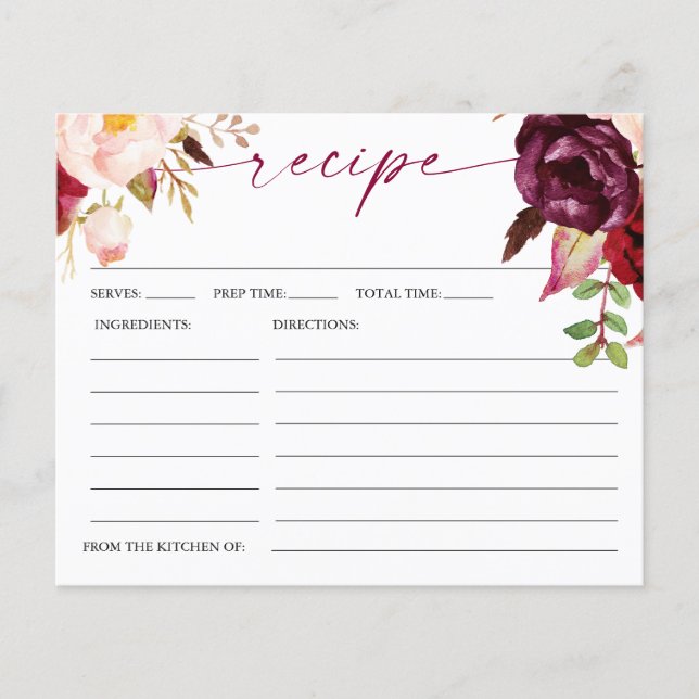 Carte de recette de douche de mariée florale Boho  (Devant)