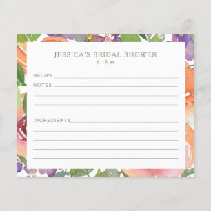Carte de recette de douche de mariée florale orang