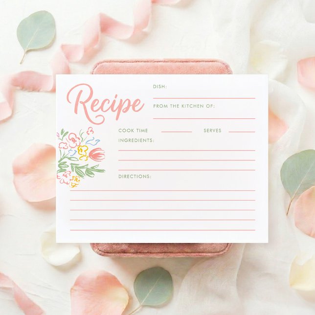 Carte de recette de douche de mariée florale paste (Pastel Flowers Whimsical Fresh Off The Market Recipe Cards)