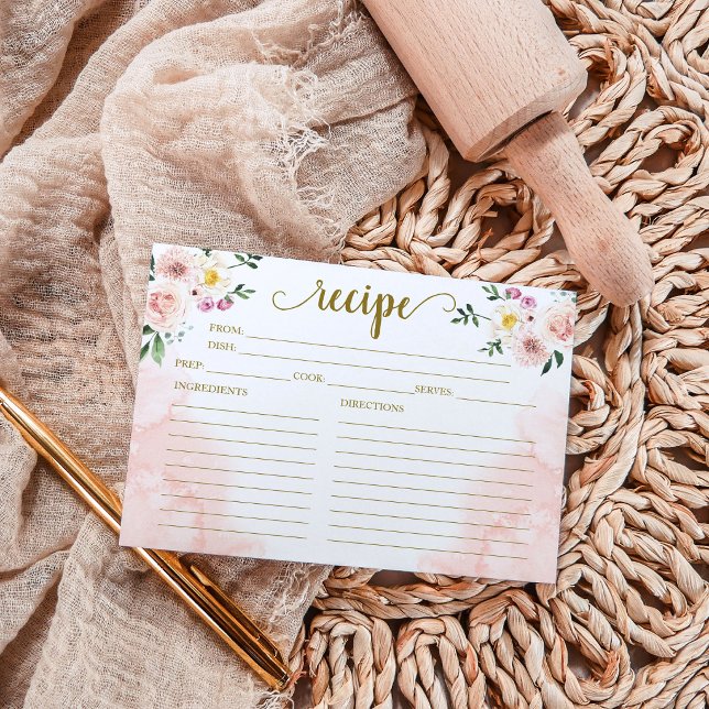 Carte de recette de douche de mariée florale rose  (Créateur téléchargé)