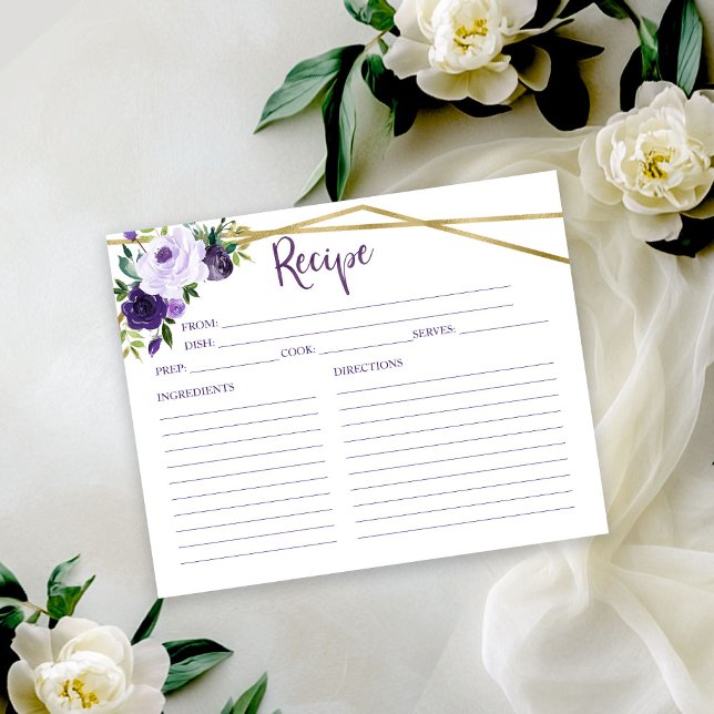 Carte de recette de douche de mariée florale viole (Créateur téléchargé)