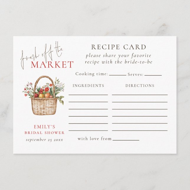 Carte de recette de douche de mariée Fresh Off The (Devant)