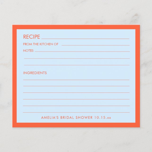 Carte de recette de douche de mariée personnalisée (Devant)