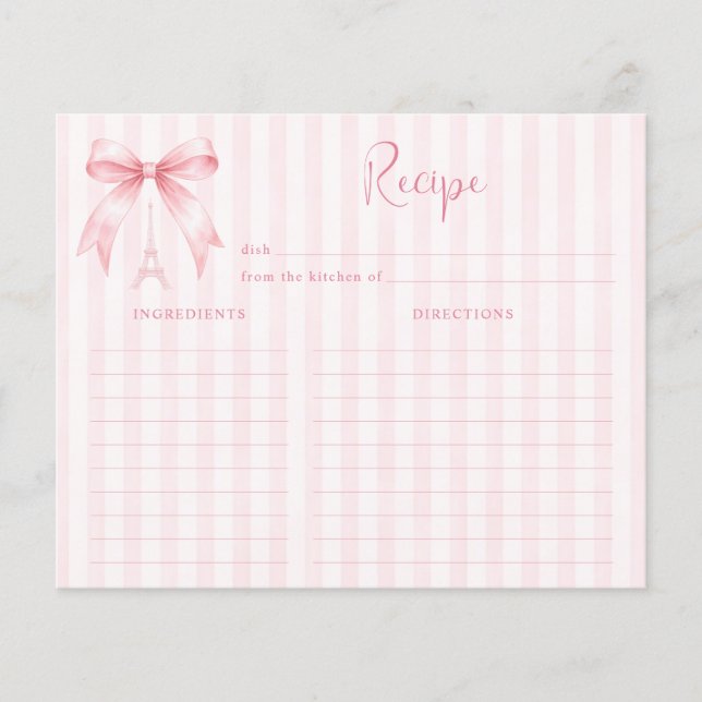 Carte de recette de douche de mariée rose parisien (Devant)