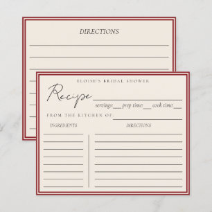 Carte de recette de douche de mariée rouge italian