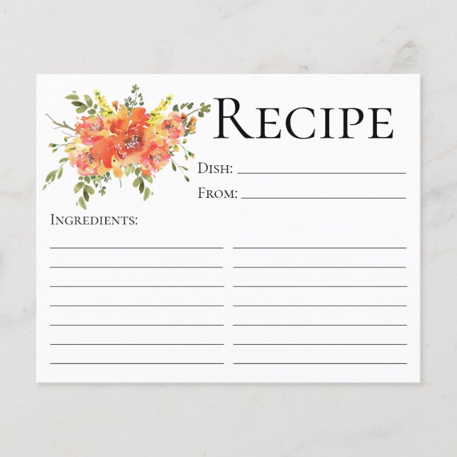 Carte de recette de douche florale en terre cuite  (Devant)