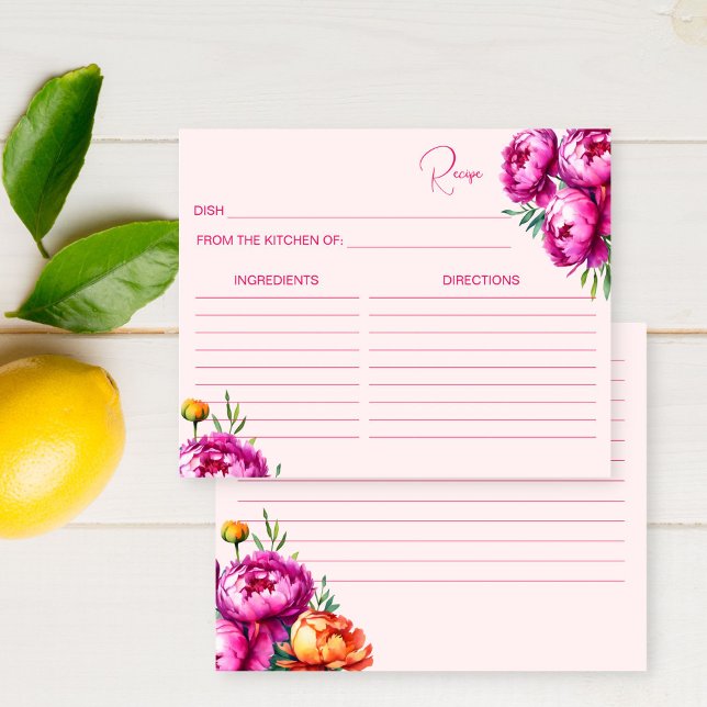 Carte de recette de douche magenta rose (Pink magenta bridal shower recipe card
Pink magenta peach peonies spring summer bridal shower )