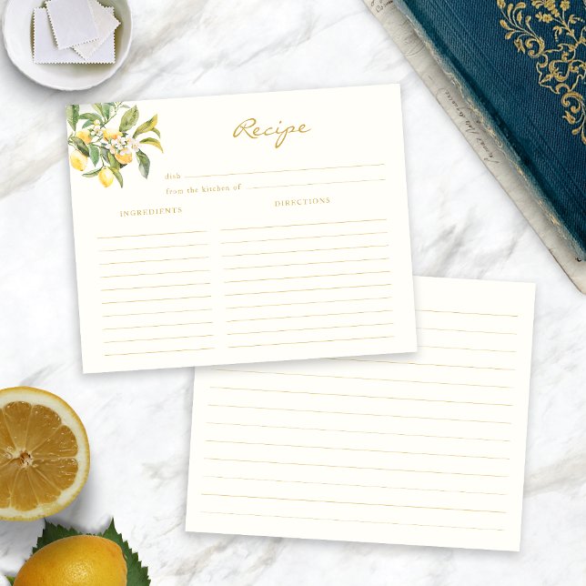 Carte de recette de douche nuptiale au citron (Italian Lemon Floral Bridal Shower Recipe Card by Painted Paperie
)