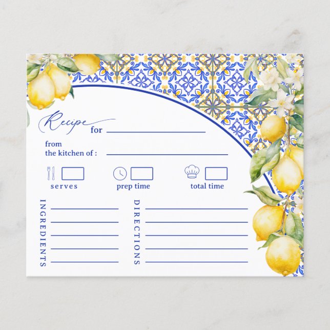 Carte de recette de douche nuptiale au citron bleu (Devant)