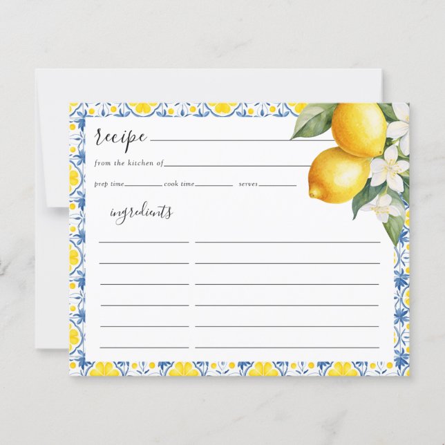 Carte de recette de douche nuptiale au citron médi (Devant)