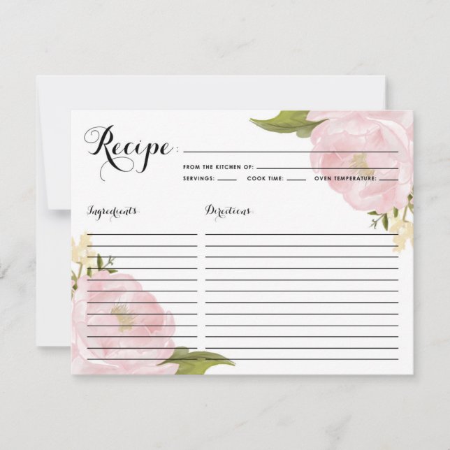 Carte de recette de douche nuptiale aux pivoines r (Devant)
