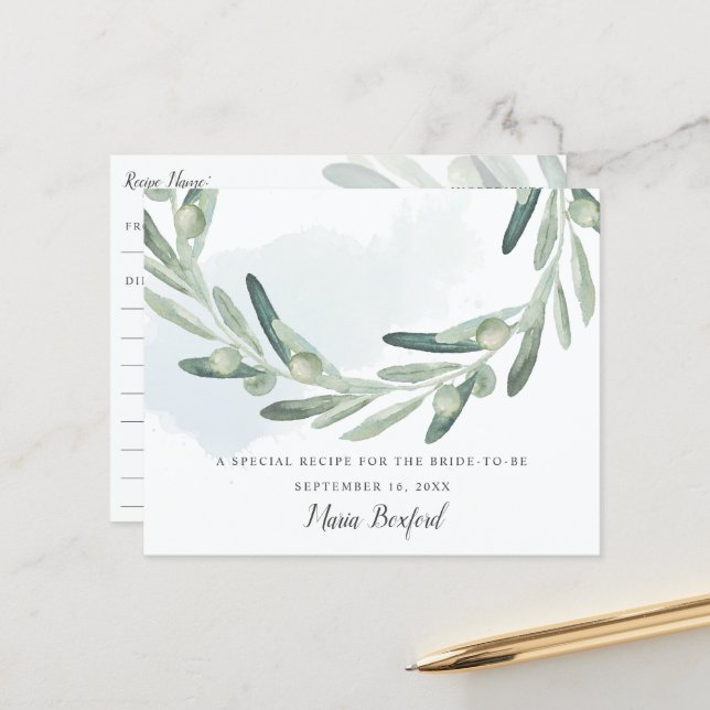 Carte de recette de douche nuptiale Elegant Olive  (Devant/Arrière en situation)