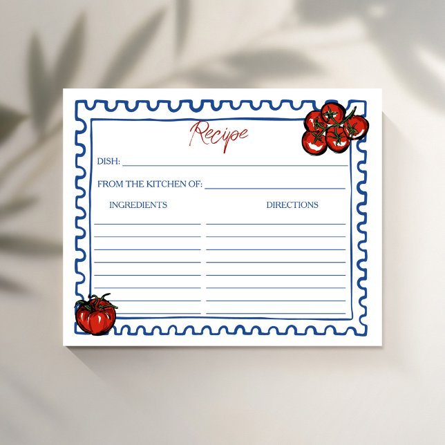 Carte de recette de douche nuptiale italienne à la (Cherry Tomato blue post stamp Italian bridal shower recipe cards bridal shower games)