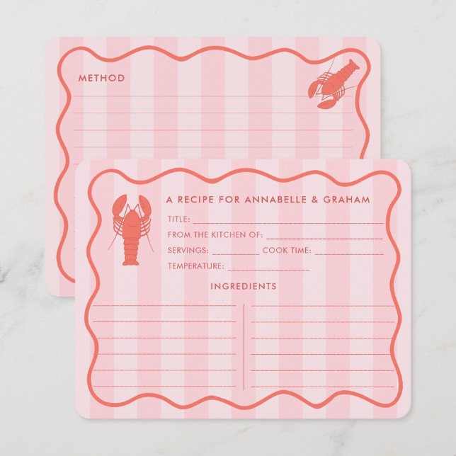 Carte de recette de douche nuptiale Red Pink Lobst (Devant / Derrière)