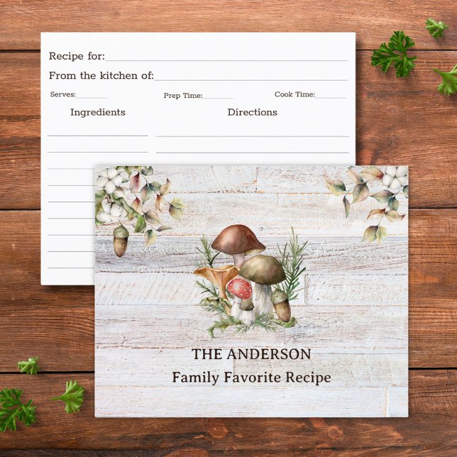 Carte de recette de famille Champignons rustiques  (front and back side)