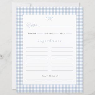 Carte de recette de fête de bébé à carreaux bleu p