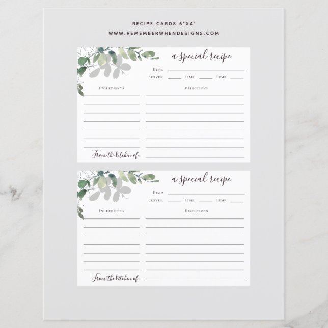 Carte de recette de Fête des mariées Eucalyptus 6x (Devant)