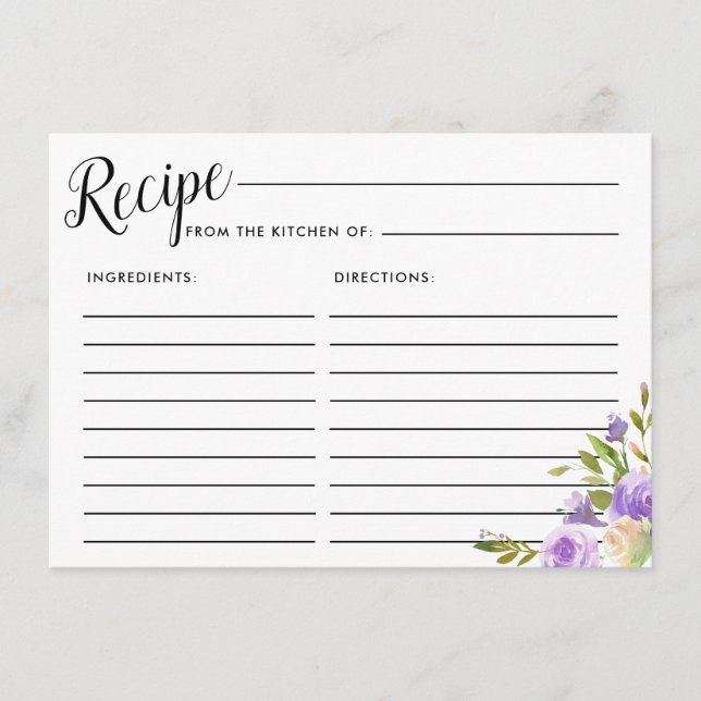 Carte de recette de Fête des mariées florale pourp (Devant)