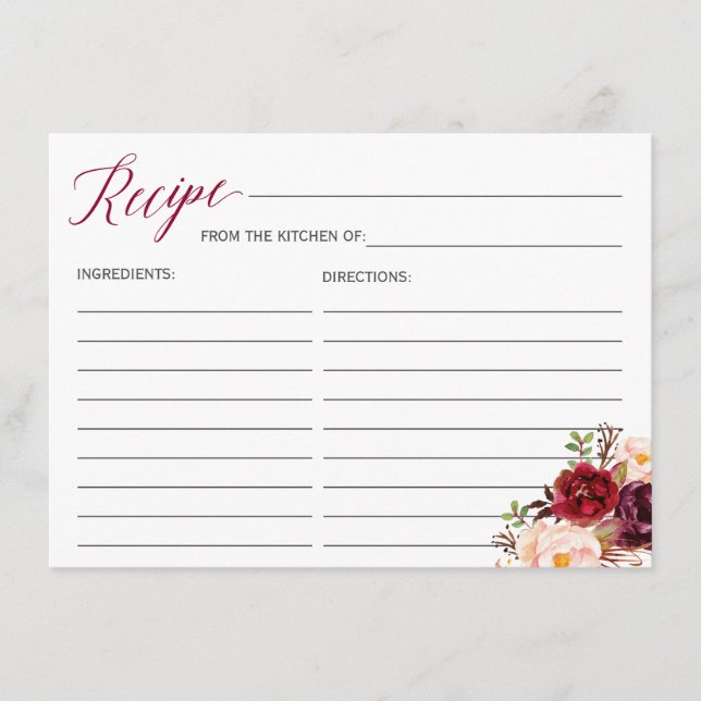 Carte de recette de Fête des mariées Florale Rouge (Devant)