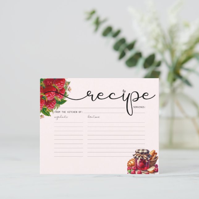 Carte de recette de framboise aquarelle (Debout devant)