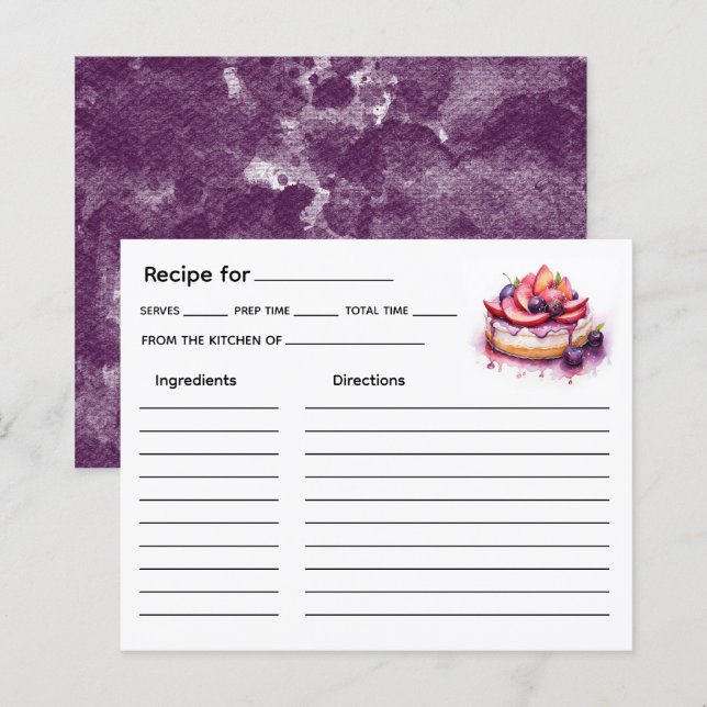 Carte de recette de gâteau (Devant / Derrière)
