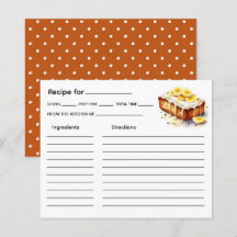 Carte de recette de gâteau
