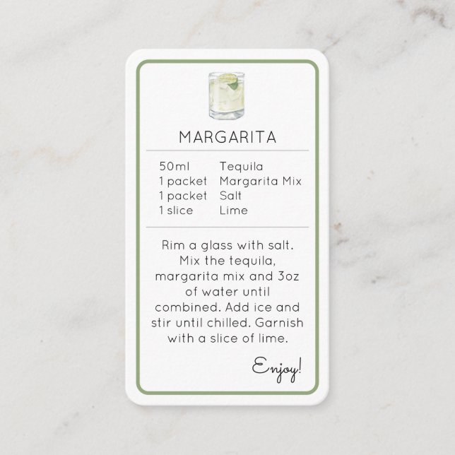 Carte de recette de kit de cocktail Mini Margarita (Devant)