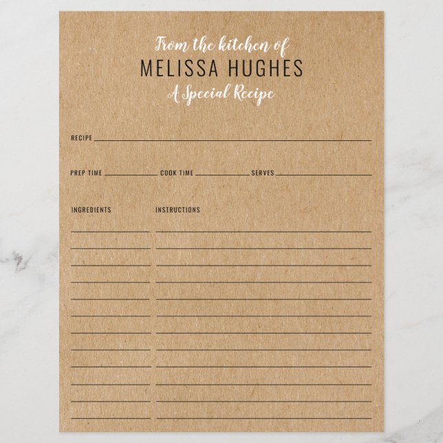 Carte De Recette De La Cuisine Rustique Kraft (Devant)