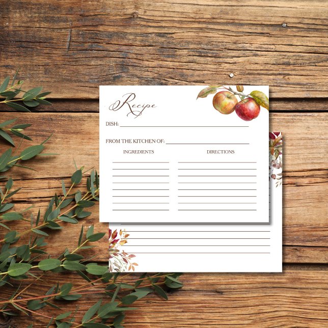 Carte de recette de la douche nuptiale pomme (Apple fall bridal shower recipe cards appley ever after recipe cards)