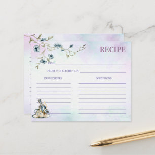 Carte de recette de la fête de thé de douche viole