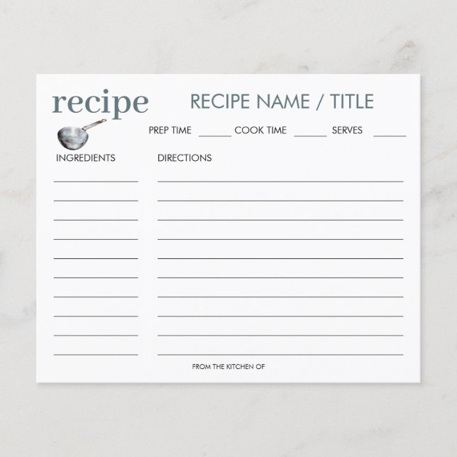 Carte de recette de la poêle Vintage d'aquarelle (Devant)