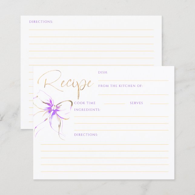 Carte de recette de mariage à ruban violet She's T (Devant / Derrière)
