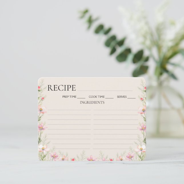 Carte de recette de mariage aux fleurs sauvages. (Debout devant)