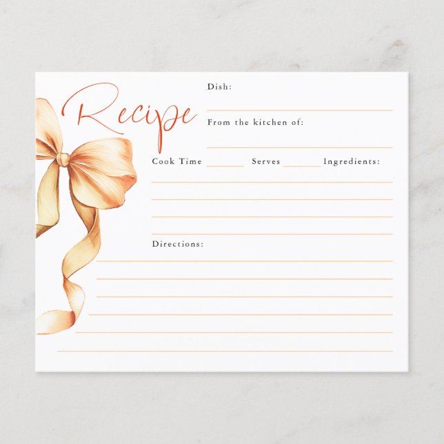 Carte de recette de mariage avec ruban "Elle noue  (Devant)