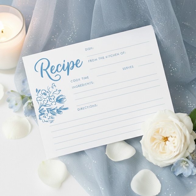 Carte de recette de mariage fantaisiste bleu pouss (Bridal Shower Dusty Blue Whimsical Recipe Cards)