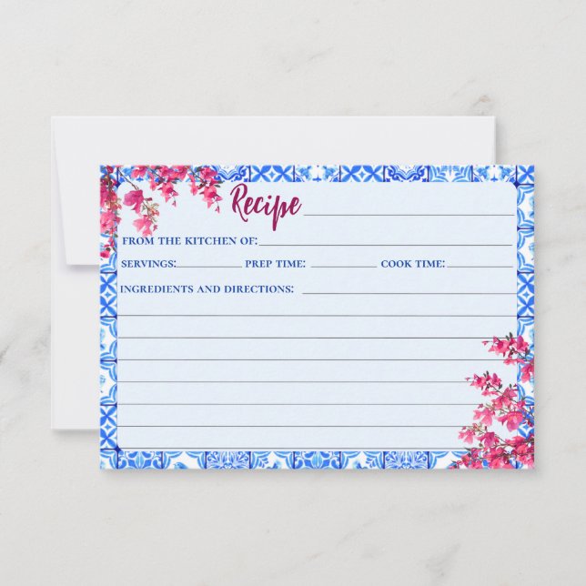 Carte de recette de mariage Fleur Rose Carreau Ble (Devant)