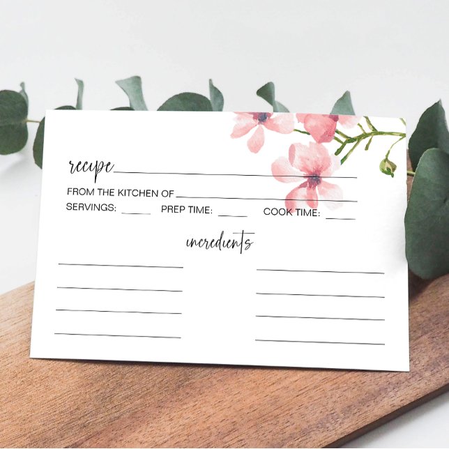 Carte de recette de Mariage floral Roses rose pâle (Créateur téléchargé)
