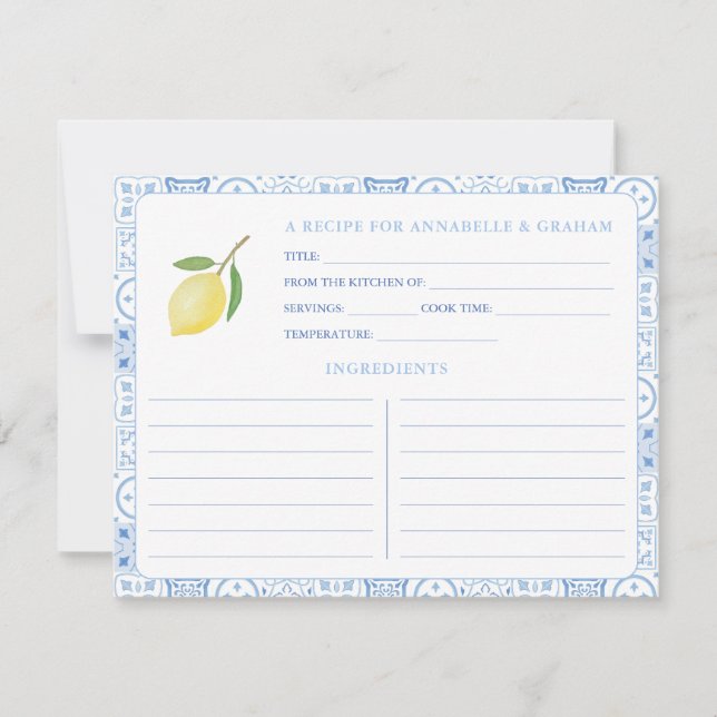 Carte de recette de mariage moderne méditerranéen (Devant)