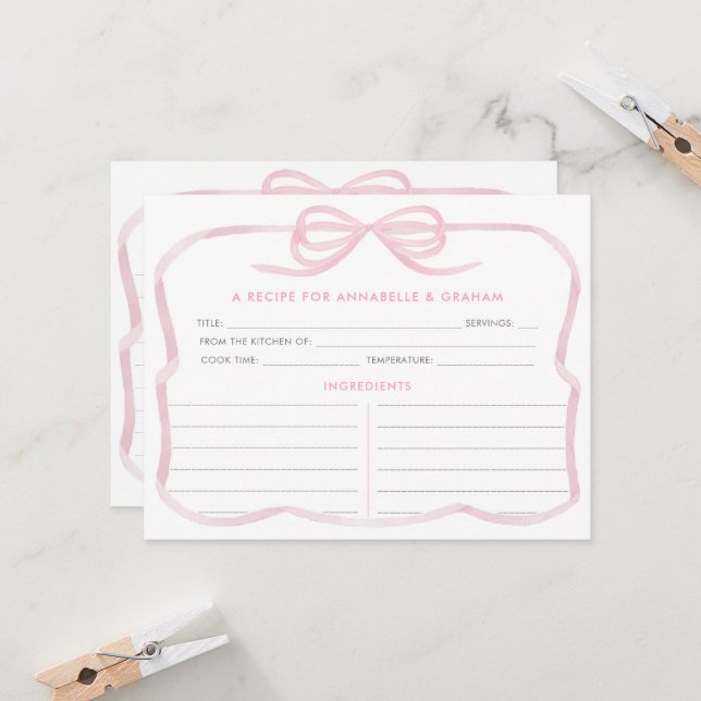Carte de recette de mariage rose pastel féminin (Devant/Arrière en situation)