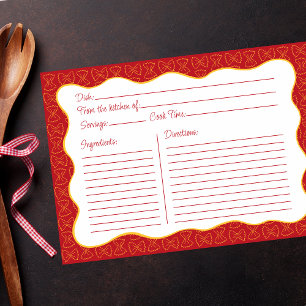Carte de recette de Motif de pâtes rouge main tiré