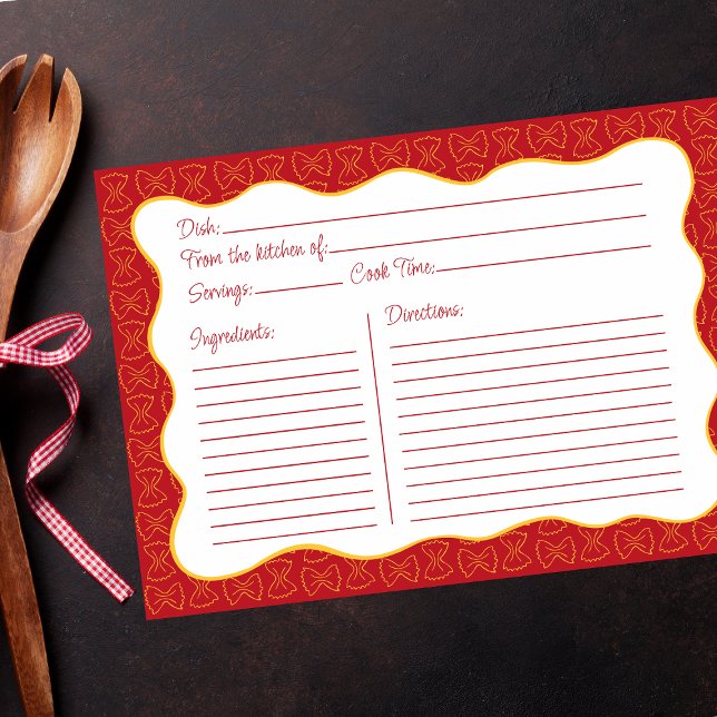 Carte de recette de Motif de pâtes rouge main tiré (Créateur téléchargé)