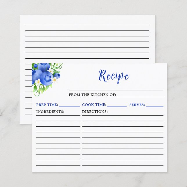 Carte de recette de myrtilles et de feuillage (Devant / Derrière)