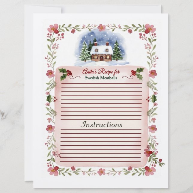 Carte de recette de Noël à l'aquarelle cosy - Édit (Devant)