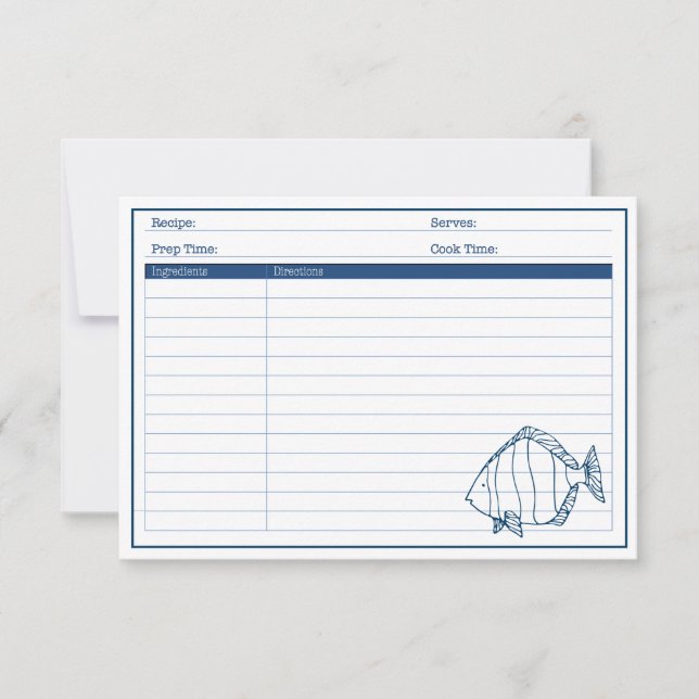 Carte de recette de poisson élégant bleu nautique  (Devant)