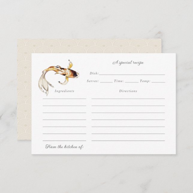 carte de recette de poisson koi aquarelle (Devant / Derrière)