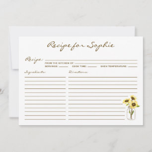 Carte de recette de pot Mason de tournesols jaunes