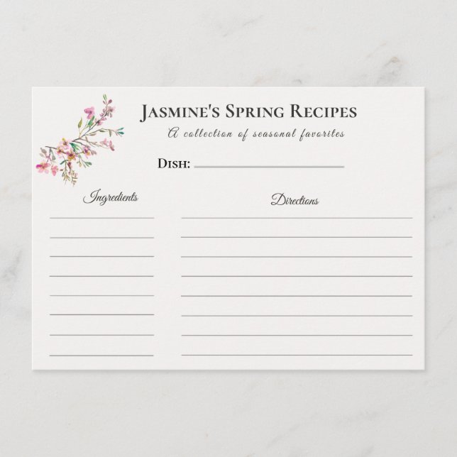 Carte de recette de printemps Floral Cuisine saiso (Devant)