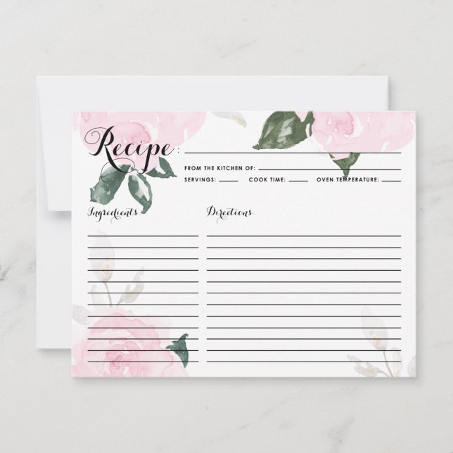 Carte de recette de roses aquarelles roses sucrées (Devant)