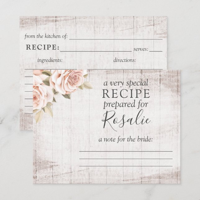 Carte de recette de Roses Romantiques en Bois Rust (Devant / Derrière)