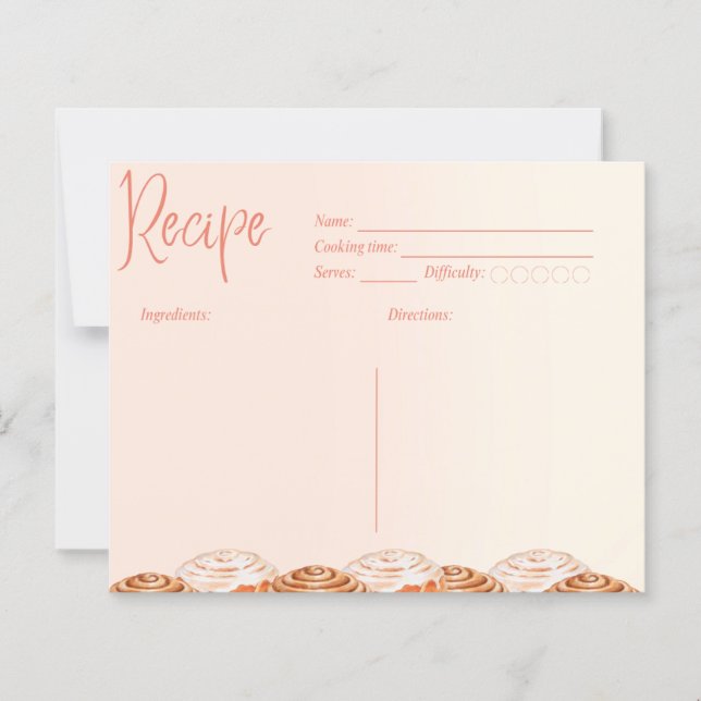 Carte de recette de roulé à la cannelle aquarelle (Devant)